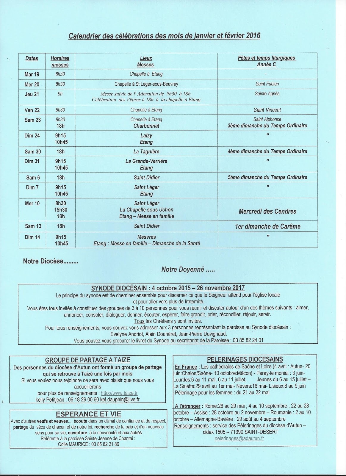 Paroisse Sainte Jeanne de Chantal feuille paroissiale du dimanche 17