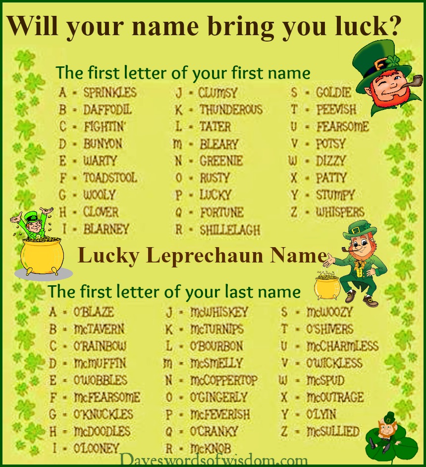 Daveswordsofwisdom.com: The Lucky Leprechaun Name Generator.