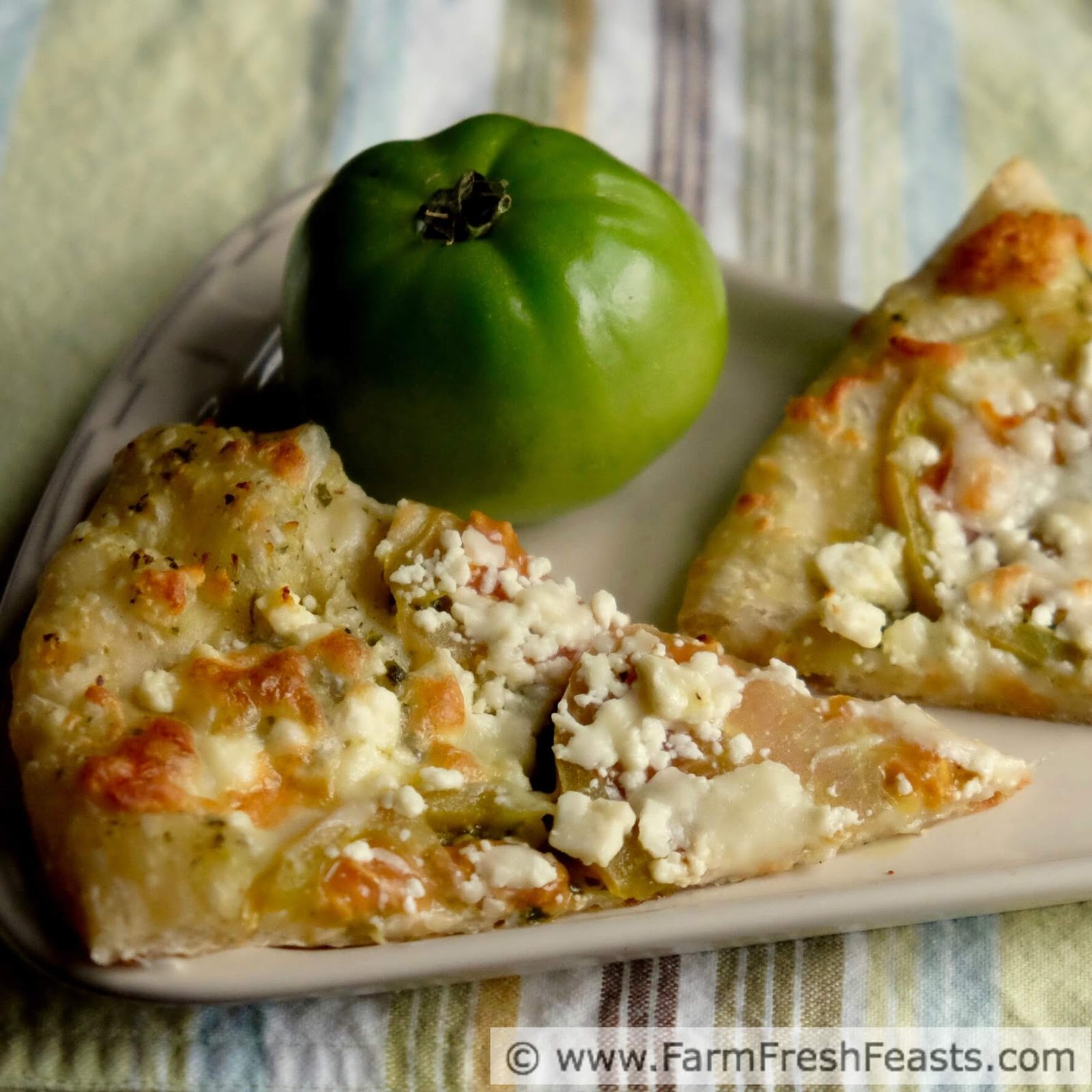 Farm Fresh Feasts Green Tomato Pizza with Pesto and Feta