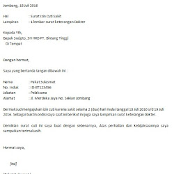 Contoh Surat Izin Tidak Masuk Kerja Karena Istri Sakit Nusagates
