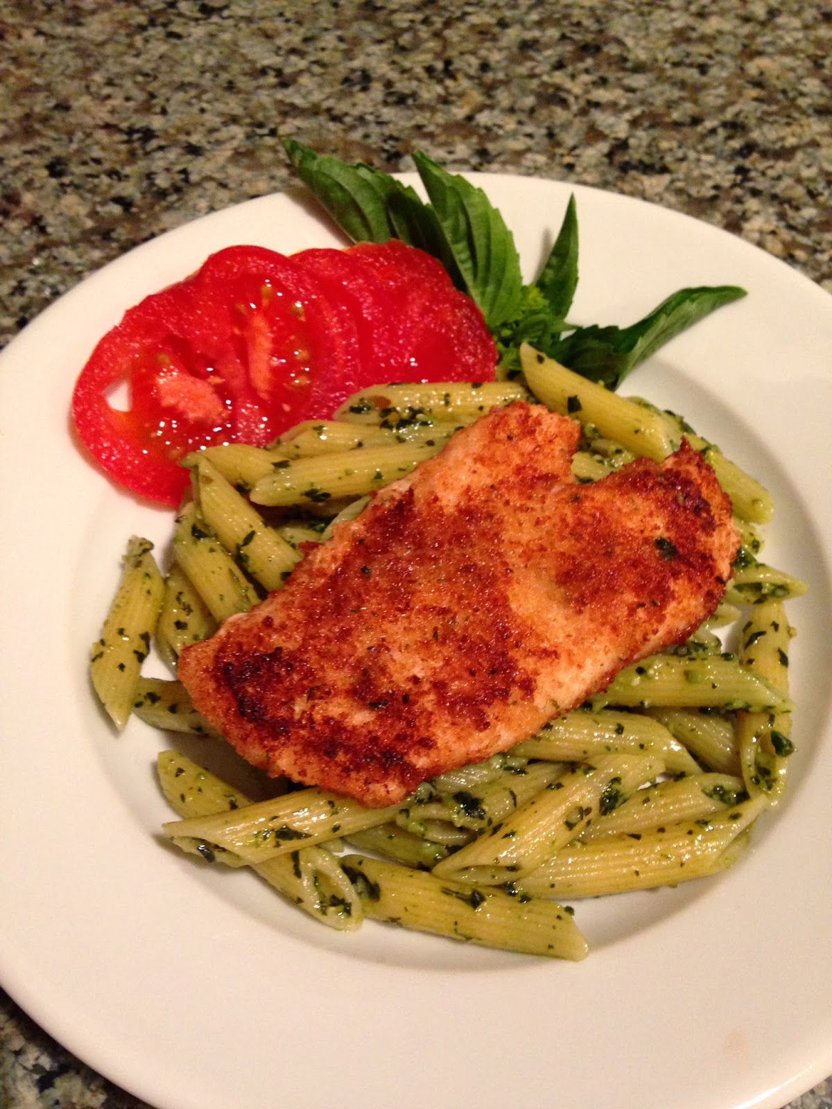 The Happy Hostess Chicken Milanese over Penne with Fresh Pesto