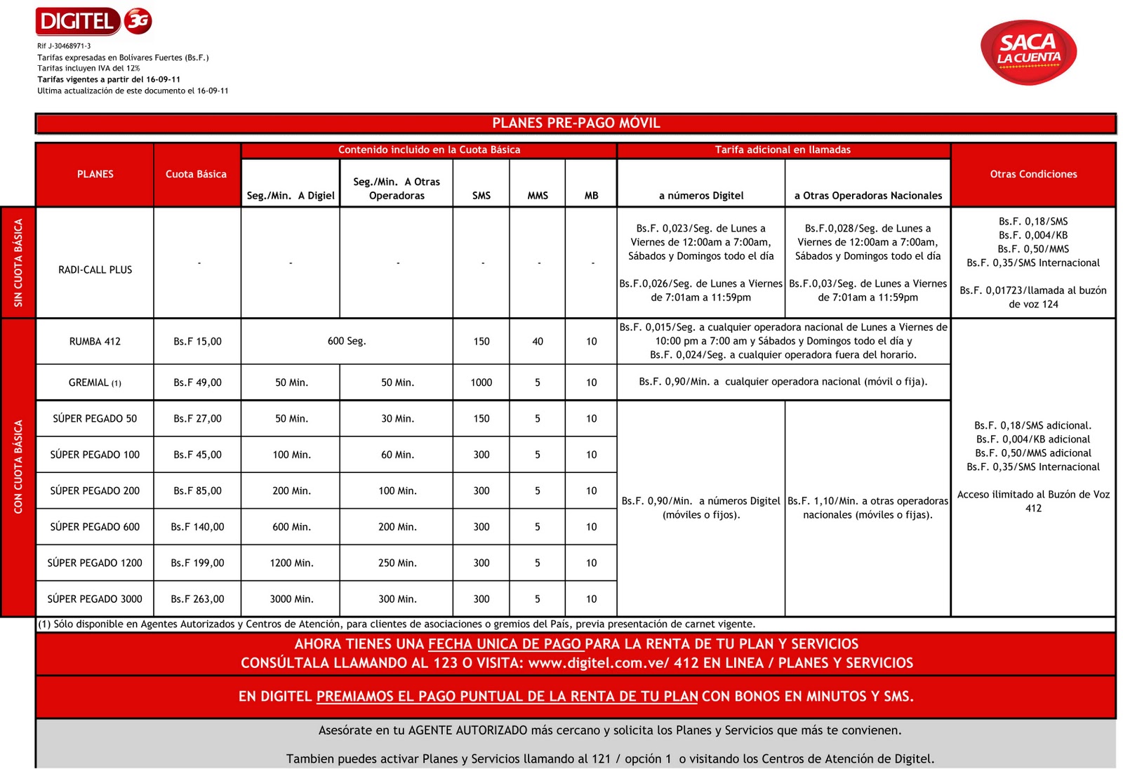 Hemisferio Creativo Nuevas tarifas de planes y servicios de Digitel.