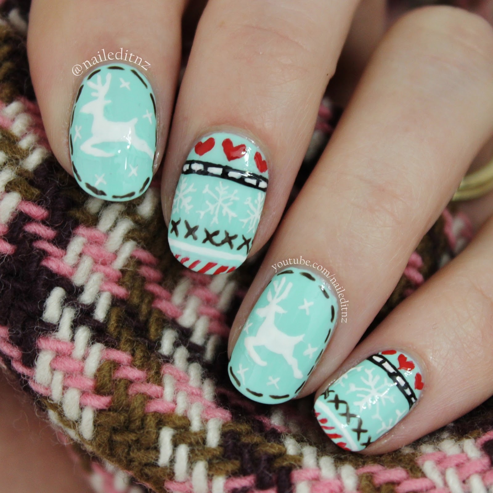 Christmas Nail Art | Tree, Lights, Sweater, Candy Canes & Snowflakes
