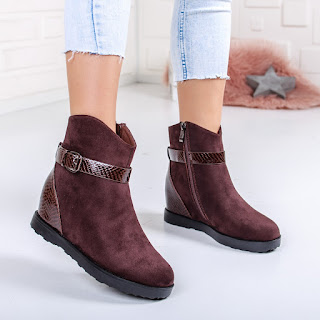 Cizme dama de iarna maro cu platforma ascunsa piele intoarsa Cizme dama de iarna maro cu platforma ascunsa piele intoarsa