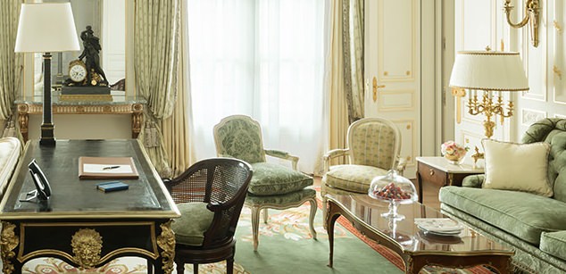 Breathtaking feminine romantic suite interior renovated Ritz Paris
