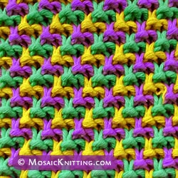 Easy slip-stitch pattern: Triple L Tweed stitch. This stitch pattern blends 3 different colors of yarn, yet you are only working with one color at a time.