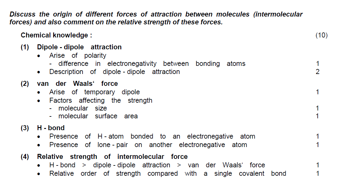 STPM: Intermolecular Forces (Short Question)