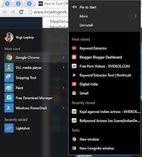 Windows 10 Recent file list in start menu