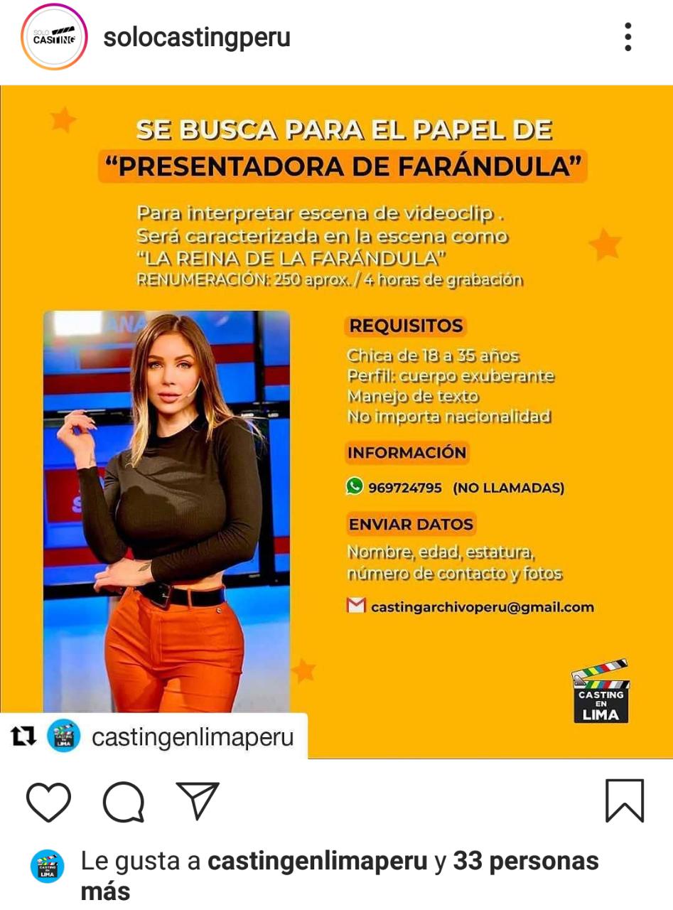 CASTING EN PERÚ Se busca PRESENTADORA de Farandula para VIDEOCLIP