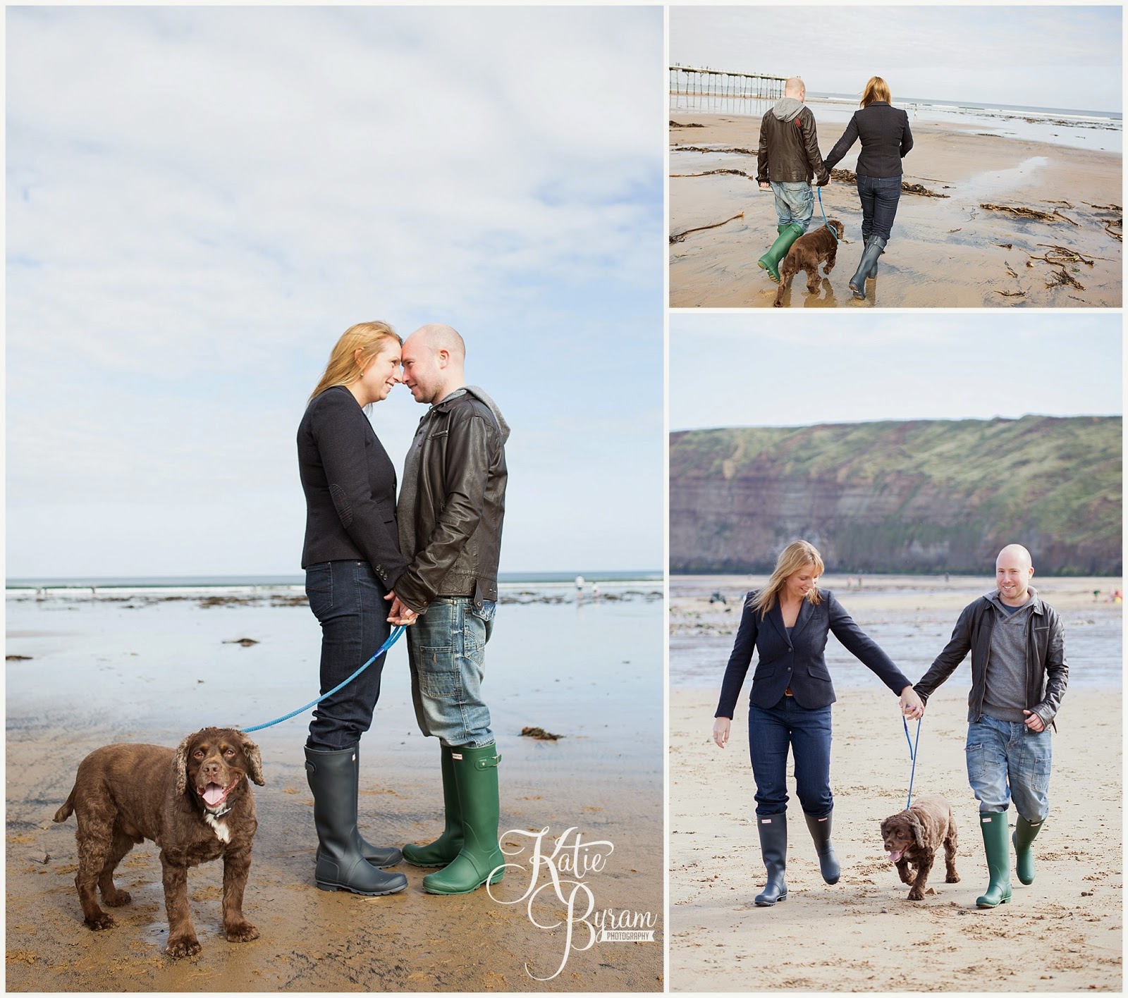 saltburn wedding, saltburn beach, saltburn engagement shoot, pre-wedding shoot with dog, couple on beach, katie byram photography, north yorkshire wedding, saltburn spa hotel, raithwaite hall