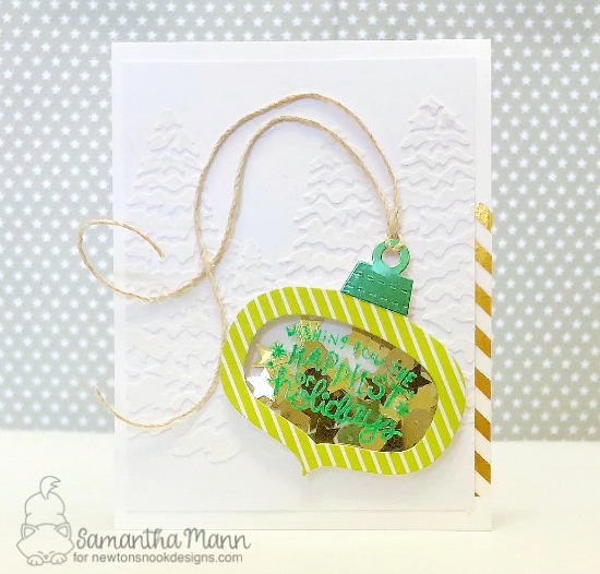 Ornament Card by Samantha Mann | Ornamental Wishes Stamp Set , Ornament Shaker Die Set, and Evergreens Stencil by Newton's Nook Designs #newtonsnook #handmade
