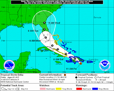 Tormenta Erika entrará Sureste cruzará República Dominicana.