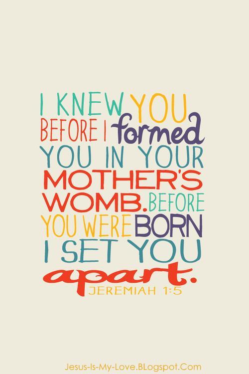 I knew you before i formed you in your mother's womb. before you were