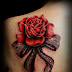 3D rose and ribbon tattoo