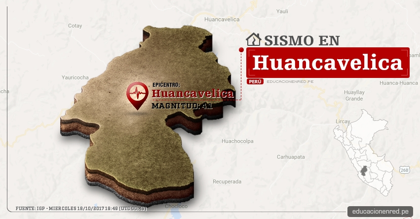 Temblor en Huancavelica de 4.1 Grados (Hoy Miércoles 18 Octubre 2017) Sismo EPICENTRO Huancavelica - IGP - www.igp.gob.pe