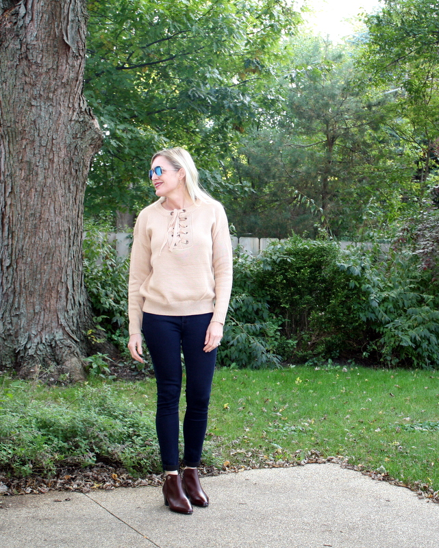 Lace-Up Sweater, Denim and Booties