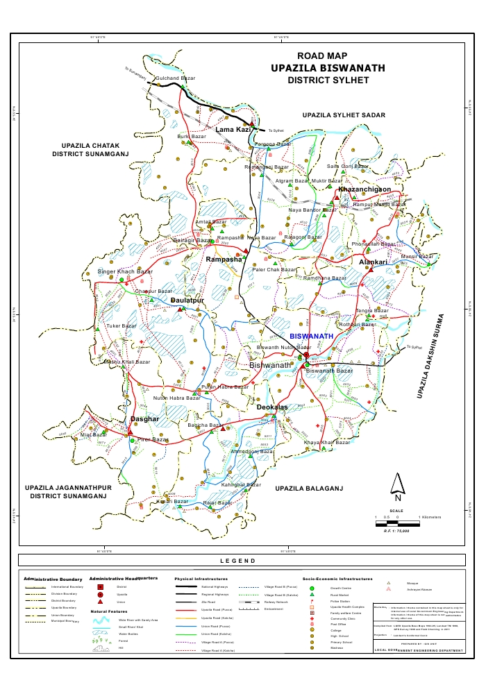 Bishwanath Upazila Road Map Sylhet District Bangladesh