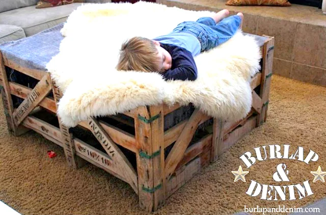 Shipping crate coffee table by Burlap and Denim, featured on I Love That Junk