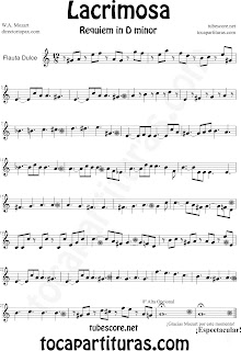 Partitura Fácil  de Lacrimosa Lacrimosa para Flauta  dulce y flauta de pico by Sheet Music for Recorder Music Scores