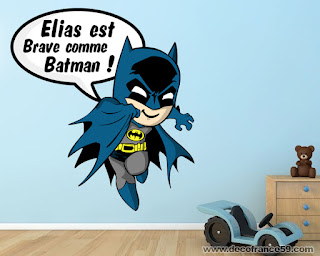 Stickers muraux avec prénom personnalisables petit super héros Batman
