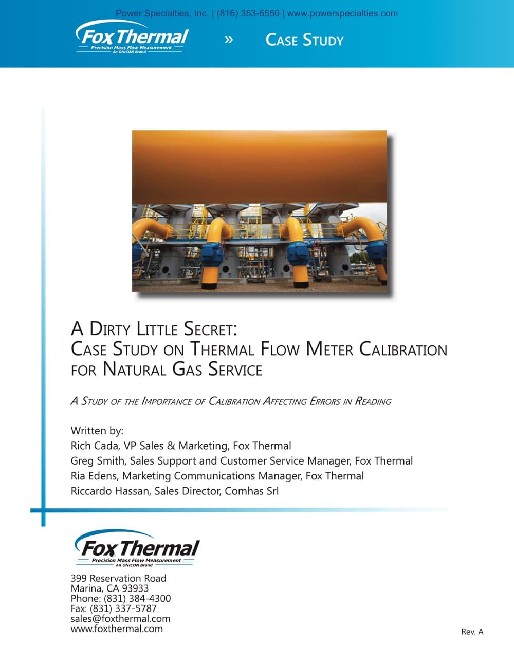 Case Study on Thermal Flow Meter Calibration for Natural Gas Service Power Specialties