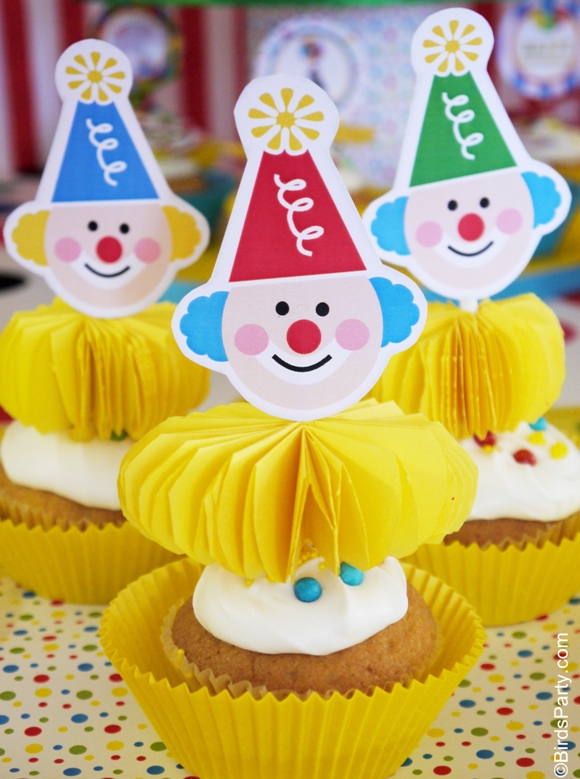 Big Top Circus Birthday | DIY Little Clown Cupcakes - BirdsParty.com