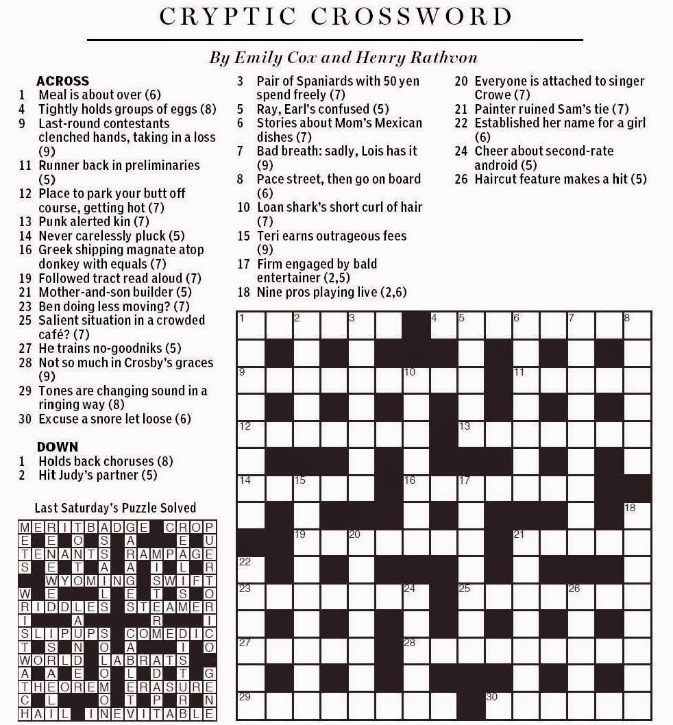 Cryptic Crossword Answers Free