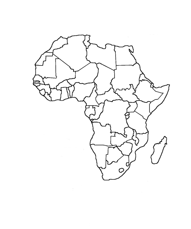 ganga macota África Mapa sem escala para colorir