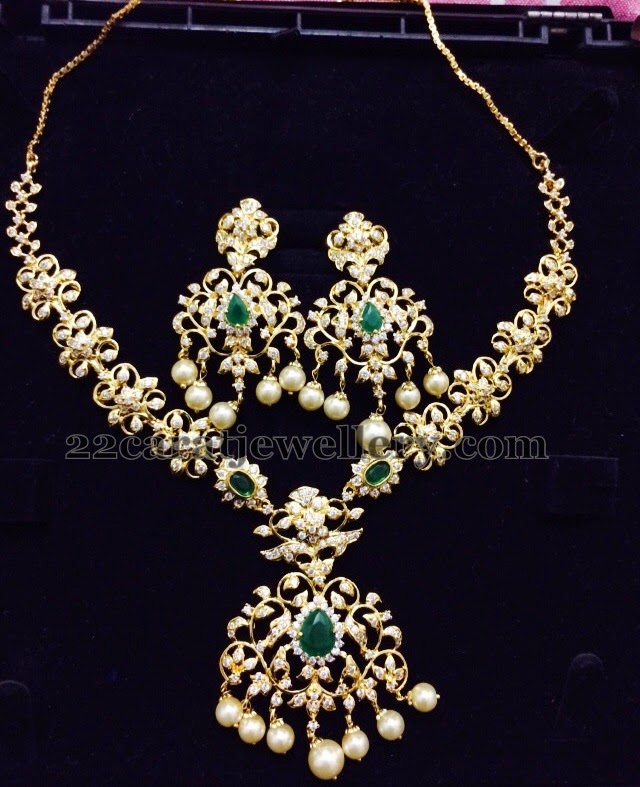 Imitation Necklace with Green Stones - Jewellery Designs
