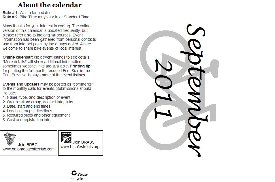 Bicycling Baton Rouge Bike events for the September Calendar?