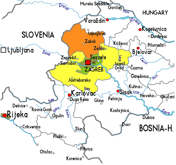 Map of Zagreb Province Area | Maps of Croatia Region City Political