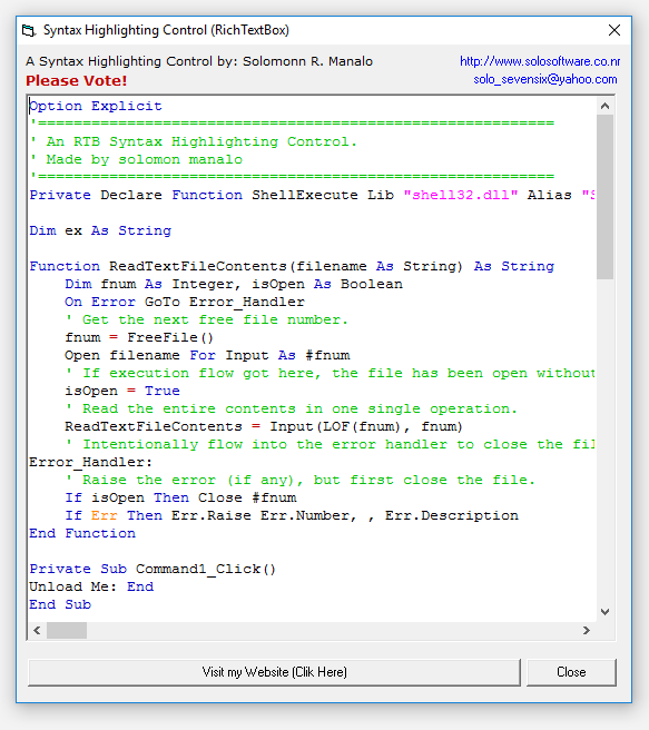 Visual Basic 6.0 - Superior Source Code: Syntax Highlighting Control in VB6