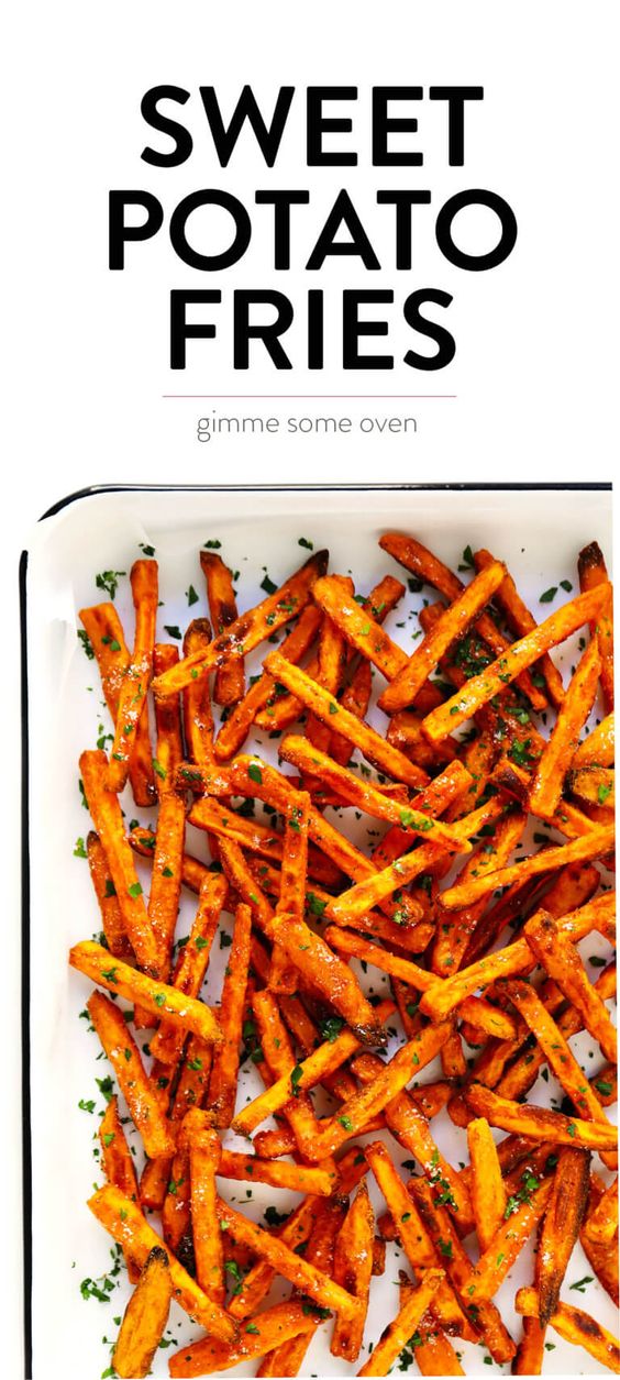 The BEST Baked Sweet Potato Fries Recipe! As in, ultra crispy, perfectly seasoned, and irresistibly delicious. Perfect when served as an appetizer, side dish, or snack. And also naturally gluten-free, vegan and vegetarian. | Gimme Some Oven #sweetpotato #fries #healthy #baked #side #snack #appetizer #gameday #recipe