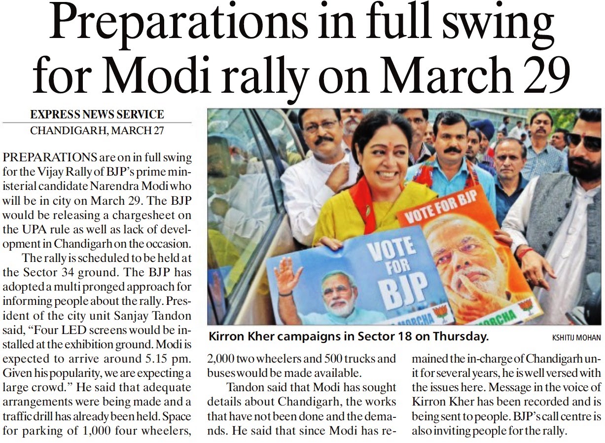 Kirron Kher, Satya Pal Jain & other campaigns in Sector 18 on Thursday.