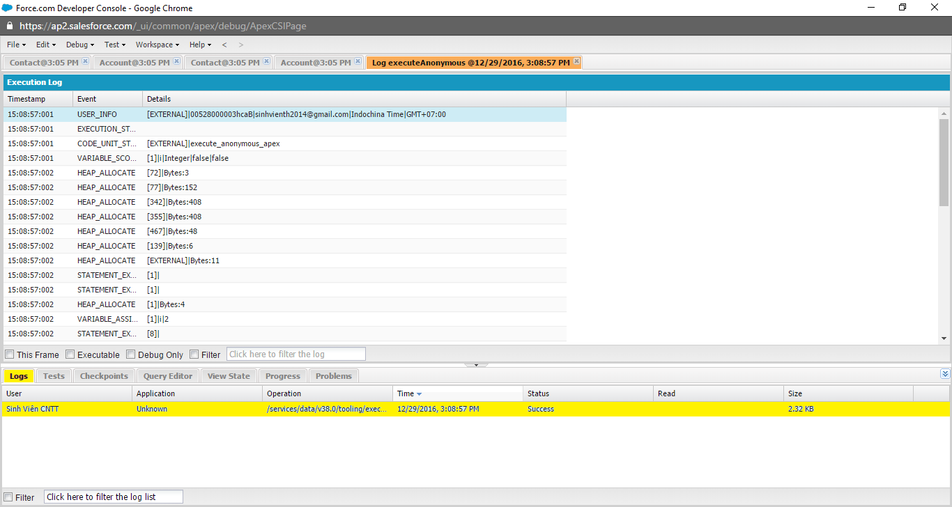 Tổng quan các thành phần của Salesforce Developer Console Sinh Viên CNTT