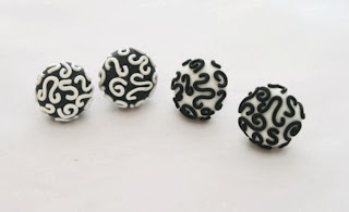 Monochrome Filigree Stud Earrings handmade from polymer clay by Lottie Of London
