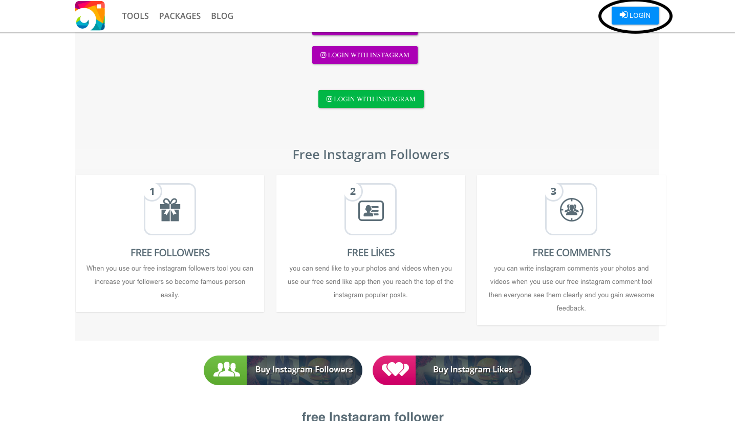 click on login option at top right corner - how to gain instagram followers 2018