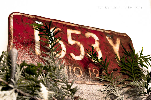 Bedroom old gate headboard decked out for Christmas via Funky Junk Interiors - Christmas home tour 2012 Bedroom old gate headboard decked out for Christmas via Funky Junk Interiors - Christmas home tour 2012