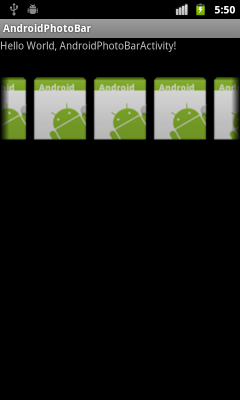 a photo bar using android.widget.Gallery, with custom BaseAdapter, and custom object.