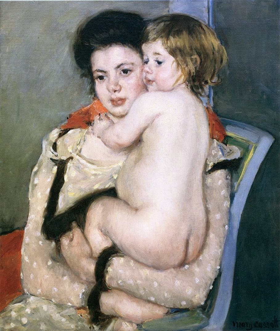 Reine Lefebvre Segurando um Bebê Nu - Pinturas de Mary Cassatt | Mulheres na pintura