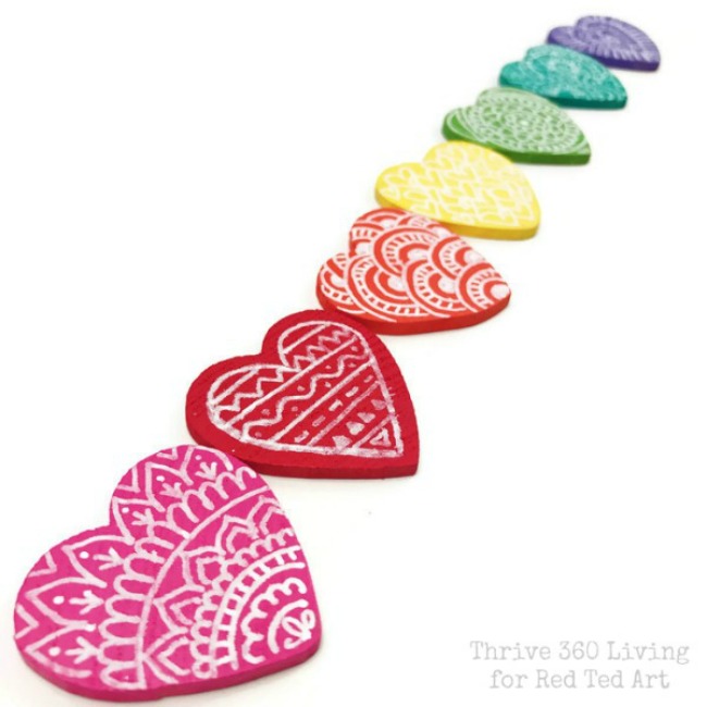 Rainbow craft ideas for kids - wooden heart magnets