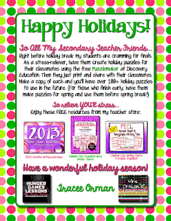 Free Downloads for the Holidays! Grades 7-12  www.traceeorman.com
