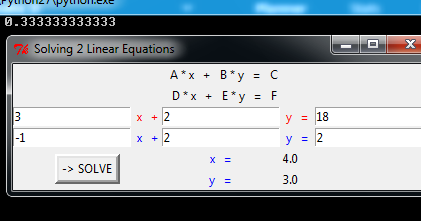 Python & TKinter Stuff: Solving 2 Linear equations