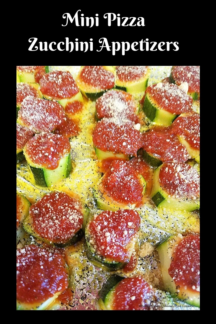 Sliced thick zucchini made into mini pizza with sauce and mozzarella on topped then baked
