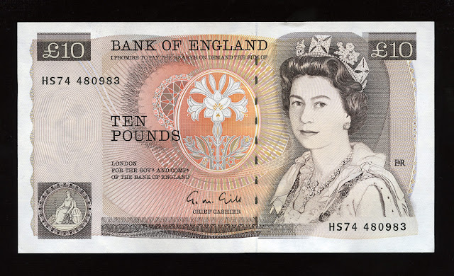 British English Ten Pounds Great Britain banknotes, Queen Elizabeth II