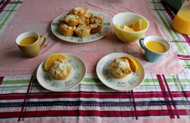 pyrex and vintage cathay  dishes on a 1940s tablecloth spinach and artichoke brunch souffle