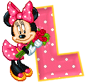 Alfabeto animado de Minnie Mouse con ramo de rosas L. 