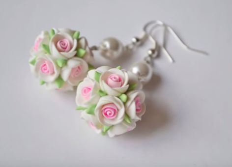 Pink, Green, and Blue Pretty Handmade Flower Bouquet Polymer Clay Earrings