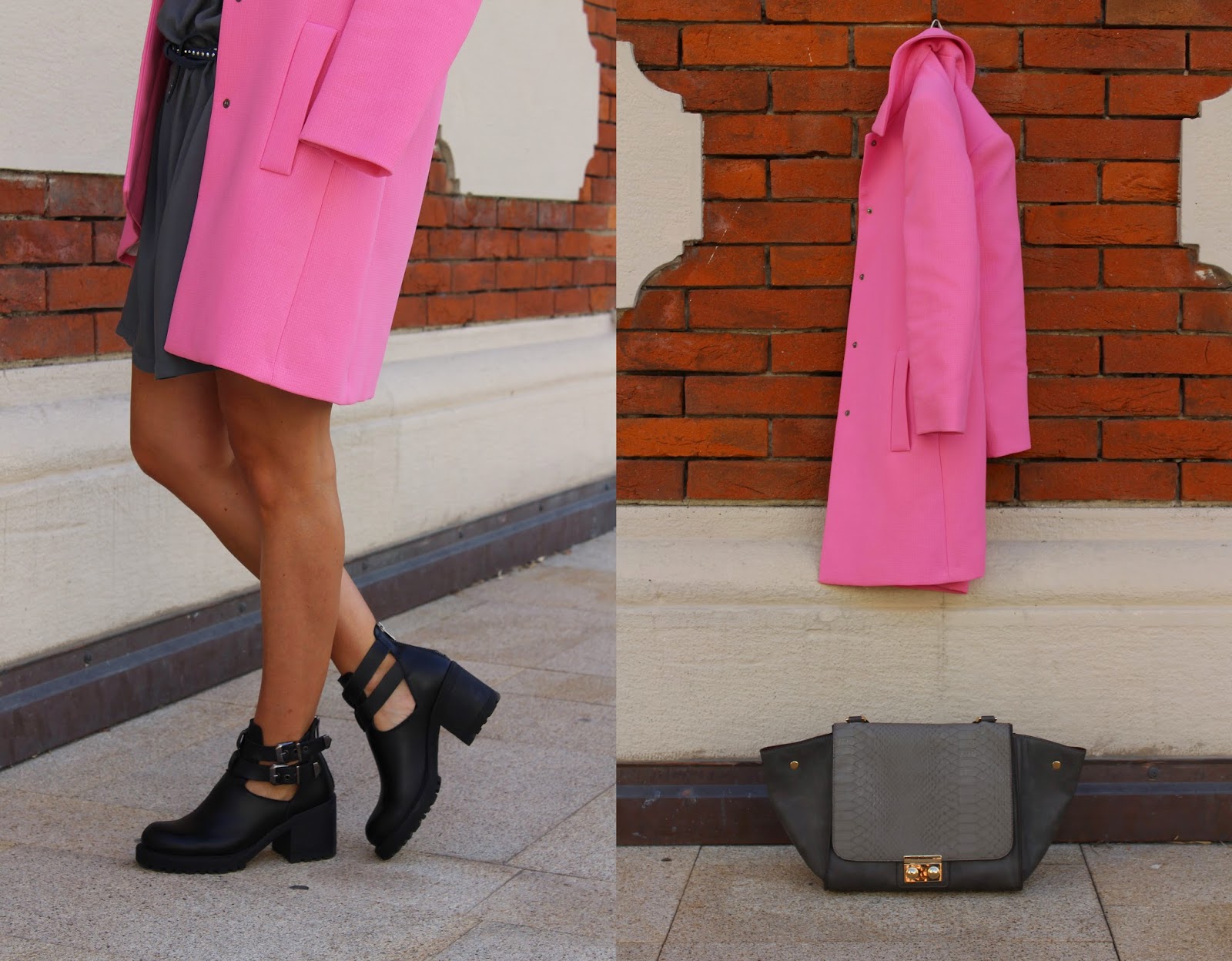 Eniwhere Fashion - cappotto rosa Zara - vestito grigio
