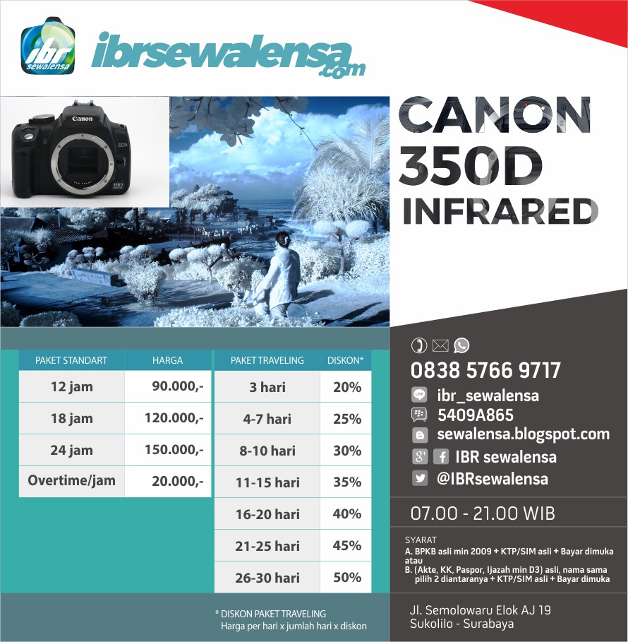 Harga sewa kamera Canon 350 D Full Infrared